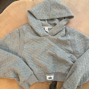 Alo Gray Quilted Boxer Cropped Hoodie